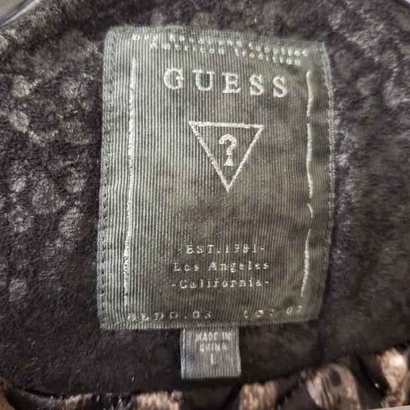 Guess Black Streetwear Embossed Faux Suede Soft Fur Animal Print Moto Jacket L - Picture 9 of 9